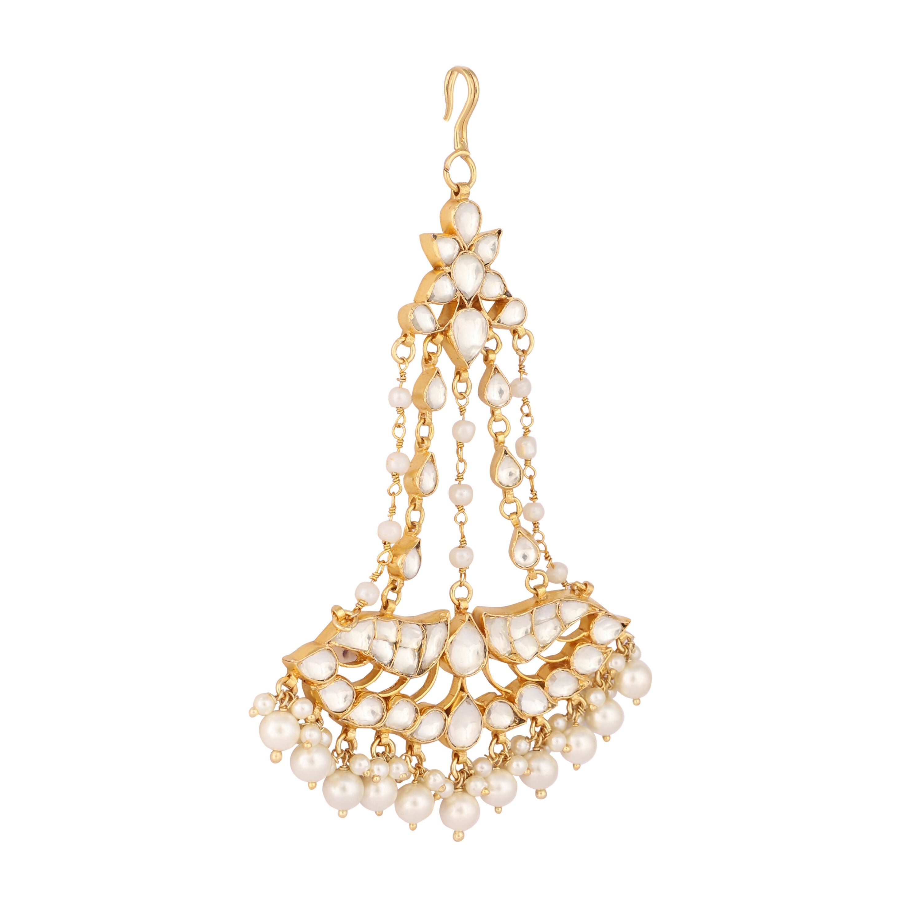 Nuyug 22K Gold-Plated Kundan & Pearl Studded Jhumar Paasa Head Jewellery - Distacart