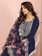 Joban Fashion Women Navy Blue Roman Embroidery Stitched Kurta Set - Distacart