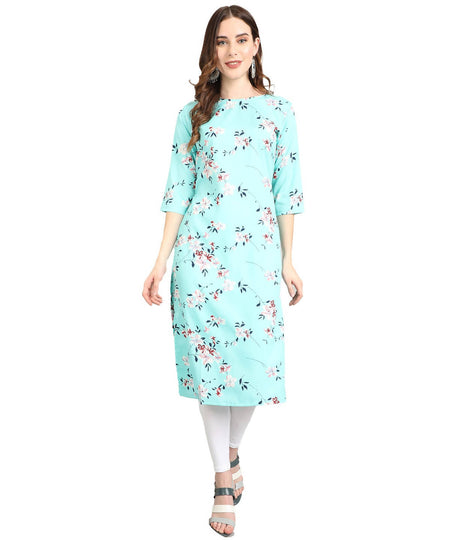 Vamika Sky Blue French Crepe Printed Party Wear/Casual Wear Kurti
