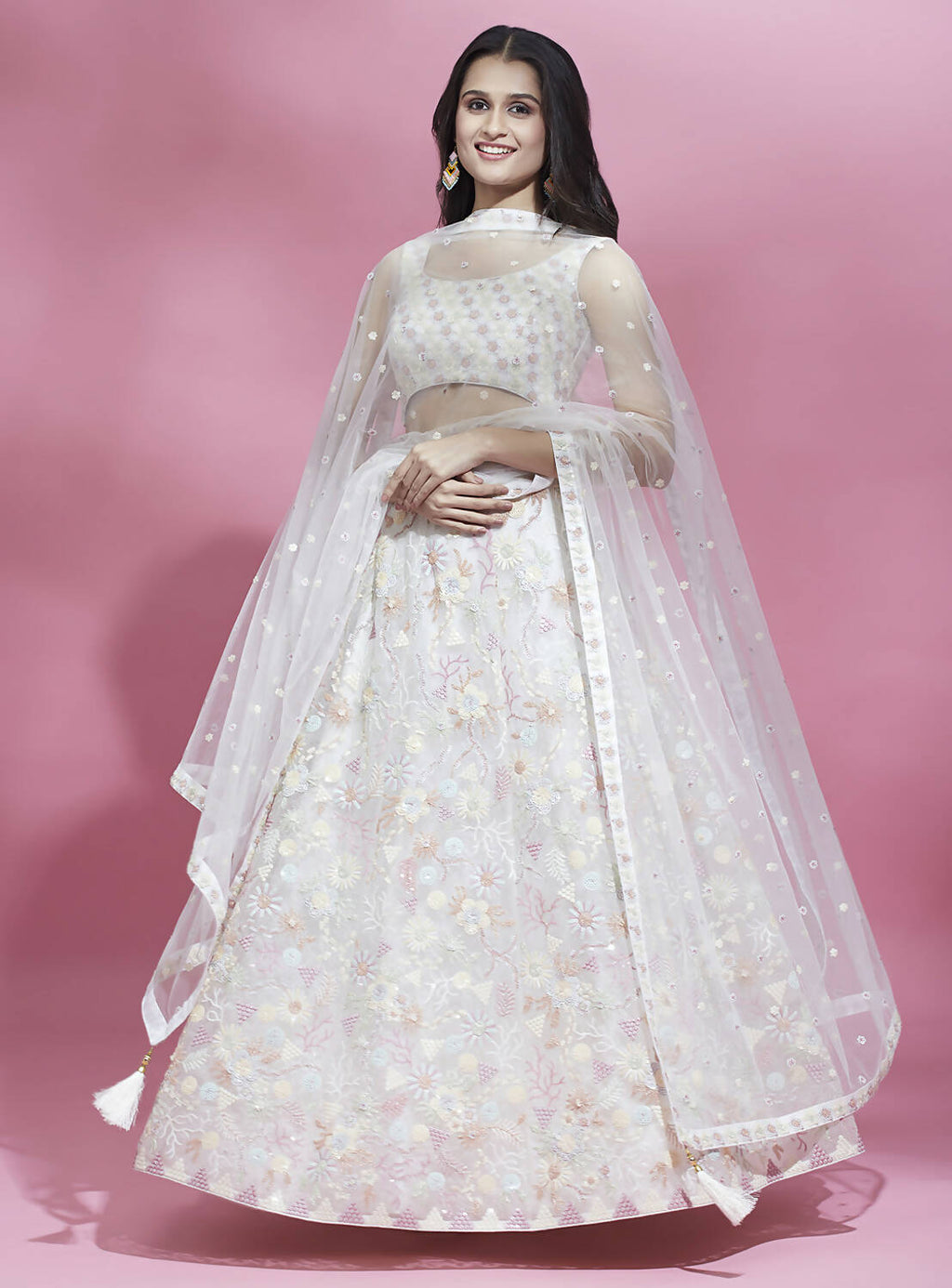 House of Panchhi Cream Net heavy Sequinse embroidery Lehenga choli & Dupatta