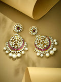 Nuyug 22K Gold-Plated Elegant Ruby & Kundan Stone Studded With Pearl Beaded Floral Chandbalis - Distacart