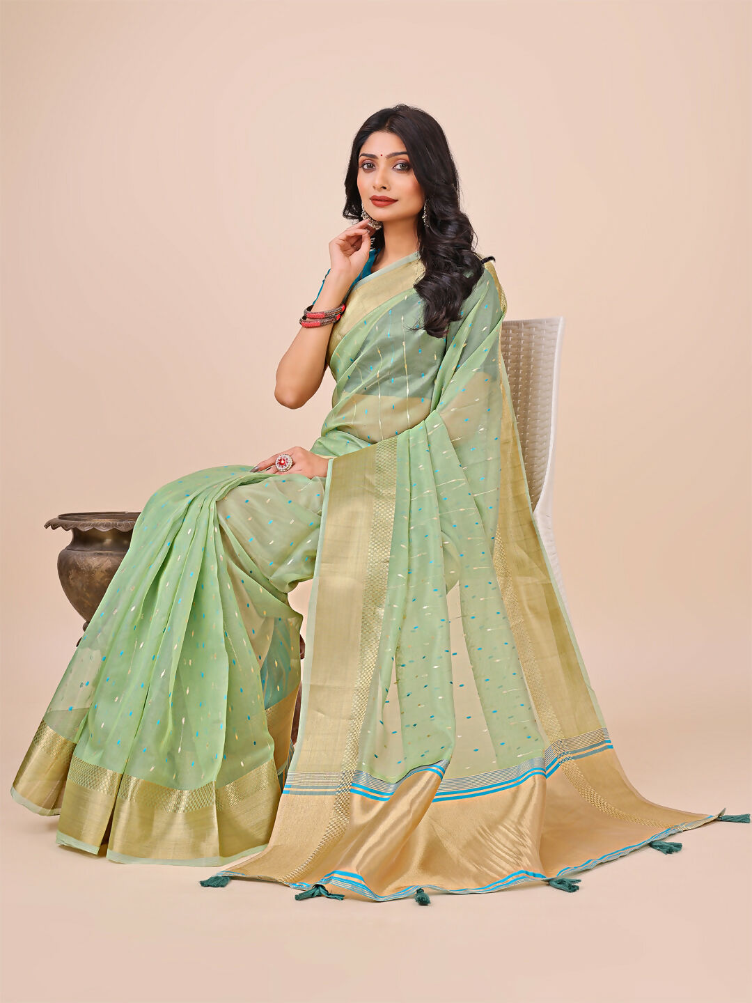 Shree Shyam Fashion Florance Green Organza Saree