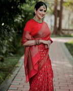 DEIANA'S Beautiful Designer Golden zari Soft Lichi Silk Saree - Pink