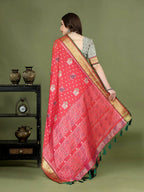 Lorenvalley Fashion Peach Patola Silk Woven Design Zari Meenakari Weaving Saree