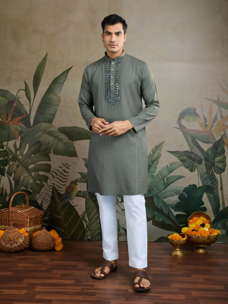 Vastranavya Rust Green Exclusive Viscose Rayon Festival Wear Real Mirror Work Kurta with Dupatta
