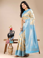 Shree Shyam Fashion Aura Silk Cream Sky Blue Banarasi Silk Saree