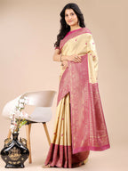 Shree Shyam Fashion Aura Silk Cream Magenta Banarasi Silk Saree