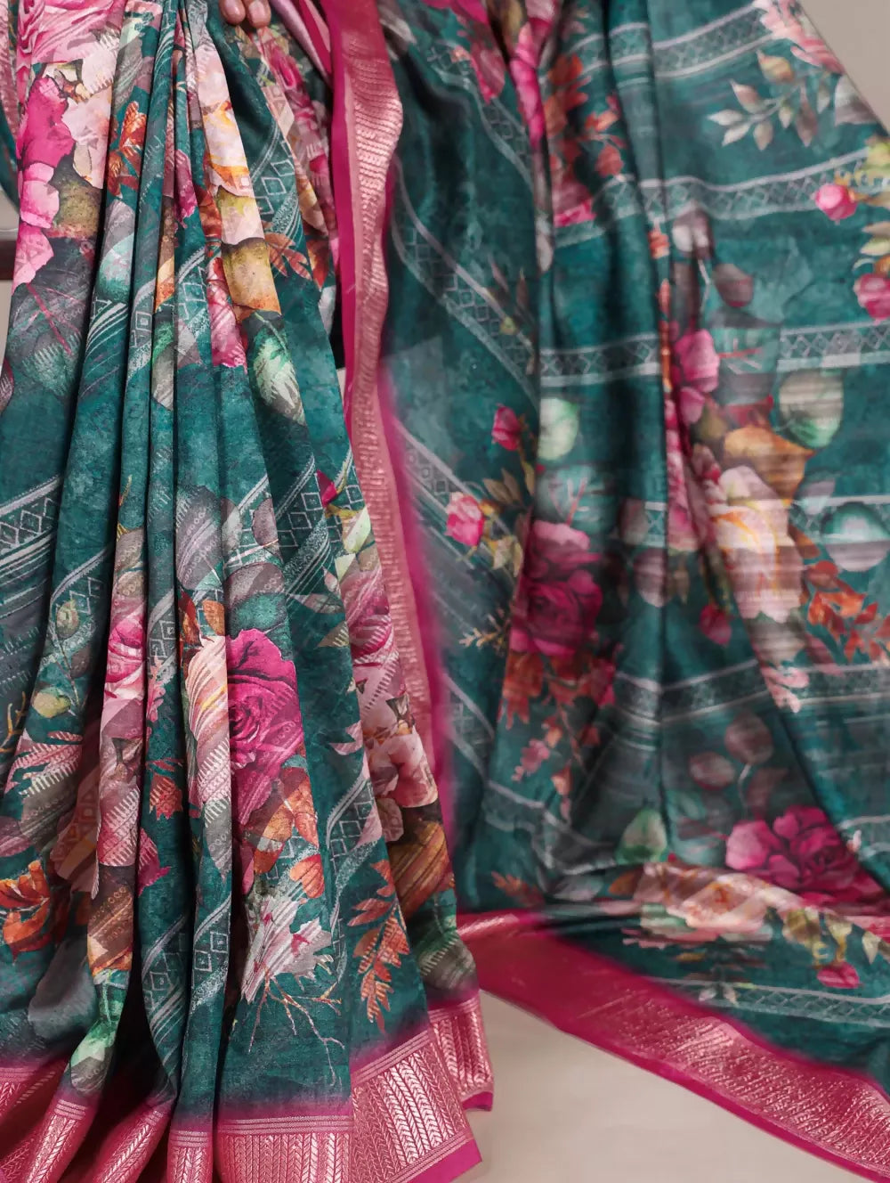 Vastranavya Green Tussar Silk Printed with Viscose Border Saree with Unstitched Blouse - Distacart