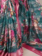 Vastranavya Green Tussar Silk Printed with Viscose Border Saree with Unstitched Blouse - Distacart