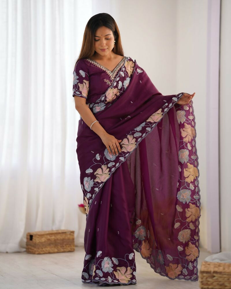 Vamsee Sharmila Purple Tissue Silk Saree