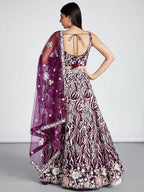 House of Panchhi Burgundy Net Sequins And Thread Embroidery Lehenga Choli & Dupatta