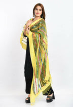 Mominos Fashion Moeza Women's Orgenza Multi Thread Mirror Work Lemon Yellow Dupatta - Distacart