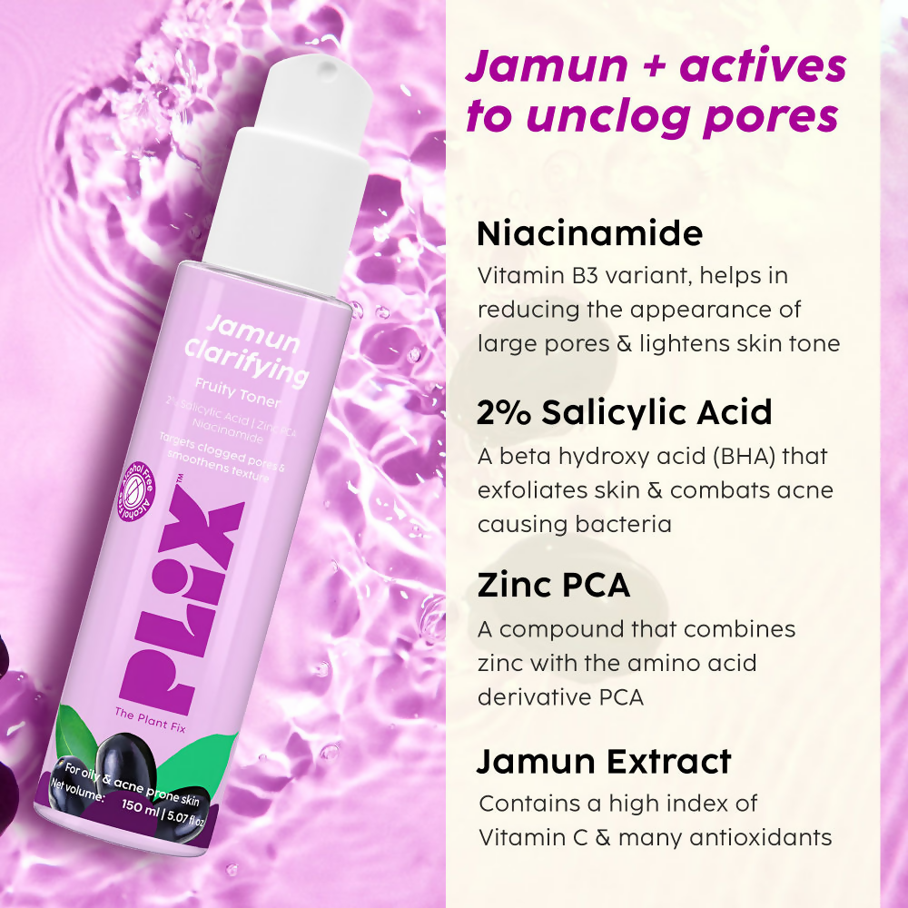 PLIX The Plant Fix Jamun Active Acne Regime With Cleanser, Toner & Moisturizer For Women & Men