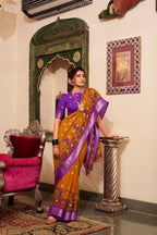Vastranavya Mustard Poly Cotton Kalamkari Printed Saree with Unstitched Blouse