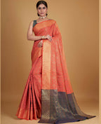 Peach Silk Woven Design Saree With Unstitched Blouse Piece - Akshita