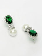 NVR Women's Silver-Plated Green American Diamond Studded Handcrafted Jewellery Set