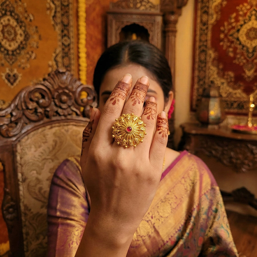 JS Fashion Designer Antique Jewellery High Gold Polish Party Wear Finger Rings for Women | Adjustable Ethnic Statement Rings for Wedding, Cocktail & Festive | Vintage Luxury Gift Set