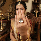 JS Fashion Kundan High Gold Polish Full Stone Designer Finger Rings for Women | Adjustable Ethnic Bridal Jewellery for Wedding, Party & Festive | Statement Ring Gift Set