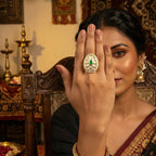 JS Fashion Teardrop Kundan Adjustable Finger Ring with Multi Center Stone High Gold Finish for Women|Elegant Drop Gift