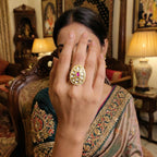 JS Fashion Teardrop Kundan Adjustable Finger Ring with Multi Center Stone High Gold Finish for Women|Elegant Drop Gift