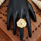 JS Fashion Classic Kundan Finger Ring High Gold Finish Adjustable for Women|Traditional Statement Ring Gift