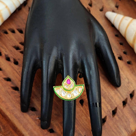 JS Fashion Kundan Design High Gold Polish Fancy Adjustable Finger Ring for Women|Royal Fancy Ring Gift Set