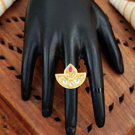JS Fashion Kundan Design High Gold Polish Fancy Adjustable Finger Ring for Women|Royal Fancy Ring Gift Set