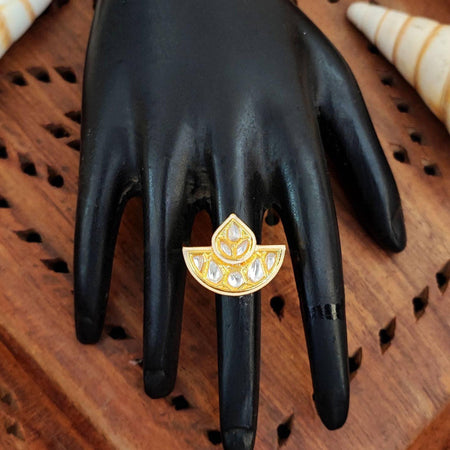 JS Fashion Kundan Design High Gold Polish Fancy Adjustable Finger Ring for Women|Royal Fancy Ring Gift Set
