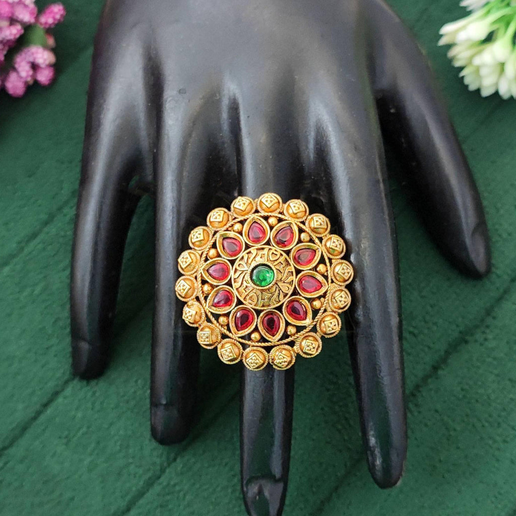 JS Fashion Antique Designer High Gold Polish Finger Rings for Women | Adjustable Ethnic Statement Jewellery for Wedding, Party & Festive | Vintage Royal Designer Gift Set