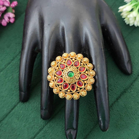 JS Fashion Antique Designer High Gold Polish Finger Rings for Women | Adjustable Ethnic Statement Jewellery for Wedding, Party & Festive | Vintage Royal Designer Gift Set