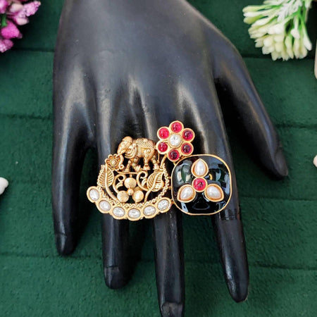 JS Fashion Beautiful High Gold Polish Finger Rings for Women | Adjustable Ethnic Statement Jewellery for Wedding, Party & Festive | Glamorous Designer Ring Gift Set