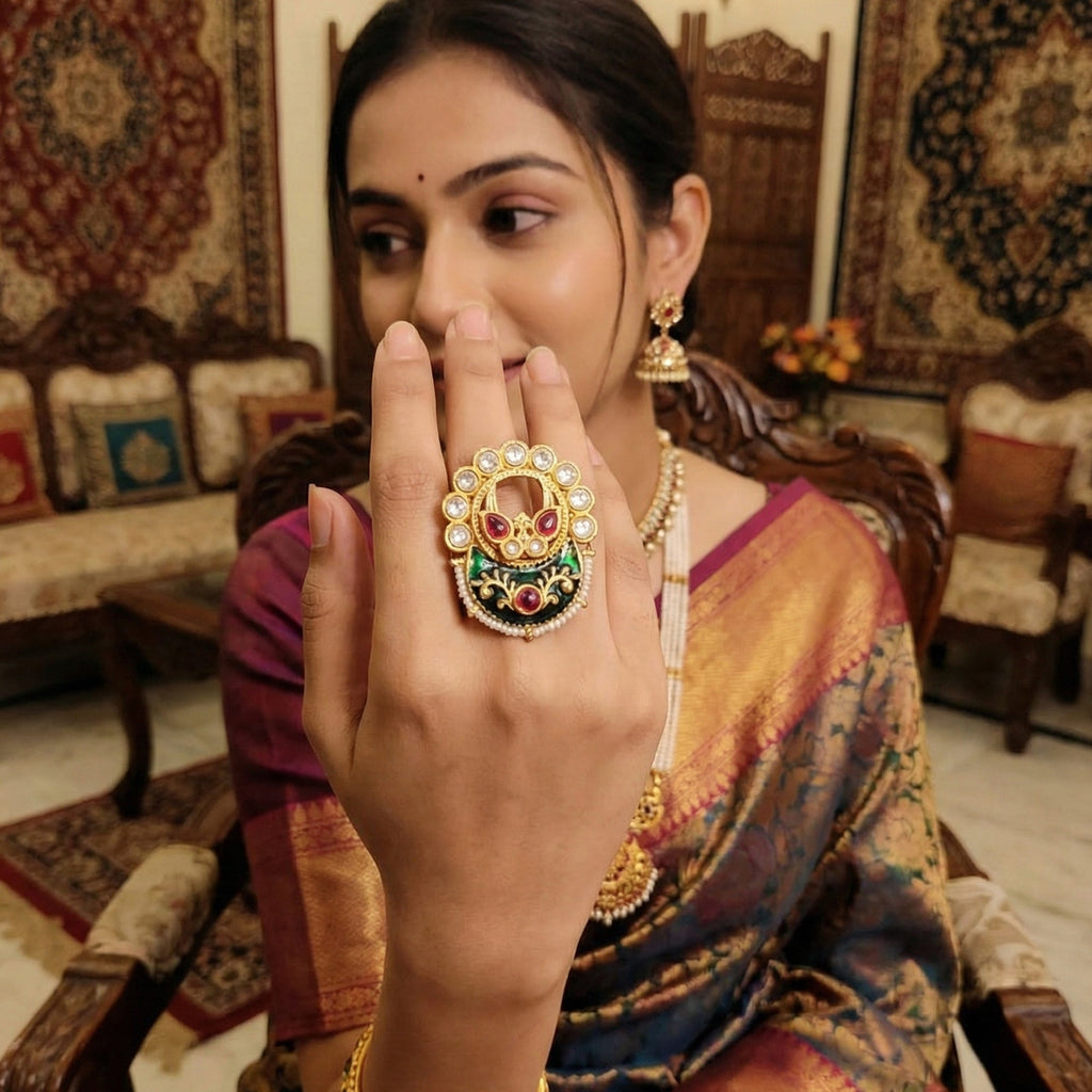 JS Fashion Designer High Gold Full Stone Fancy Finger Rings for Women | Adjustable Ethnic Bridal Statement Jewellery for Wedding, Party & Festive | Royal Full Stone Gift Set