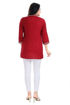 Snehal Creations Rosy Red Women Embroidered Boho Chic Tunic Top - Distacart