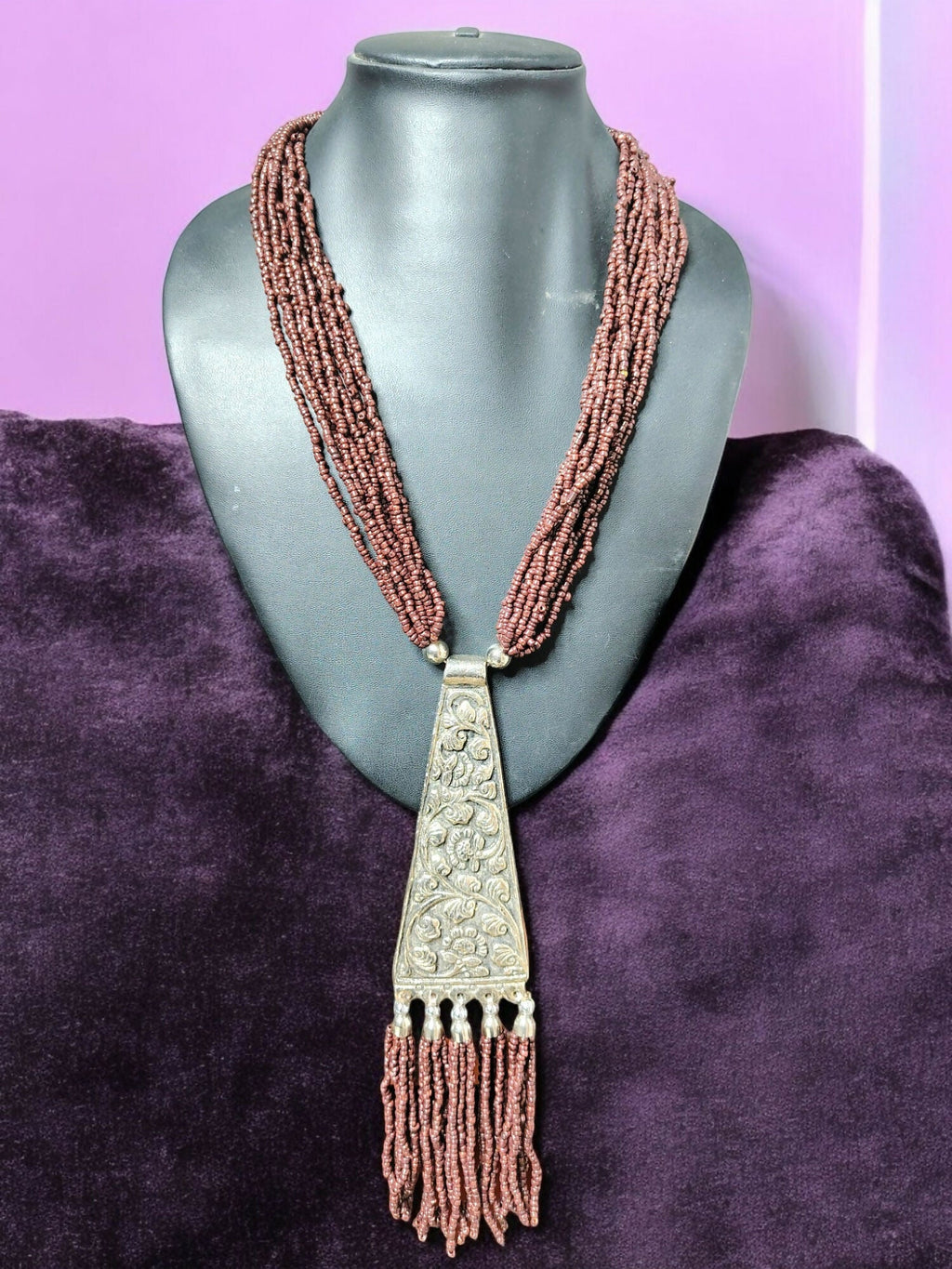 Inhanns Day-To-Dinner Tie Shaped Oxidized Black Metal Multi-Layered Long Only Necklace - Coffee Necklace
