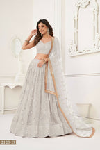 Eilara Glamorous Off White Net With Sequins And Thread Embroidery Real Mirror Work Lehenga Choli For Wedding