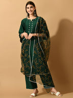 Myshka Women's Green Embroidered Party Kurta Sets