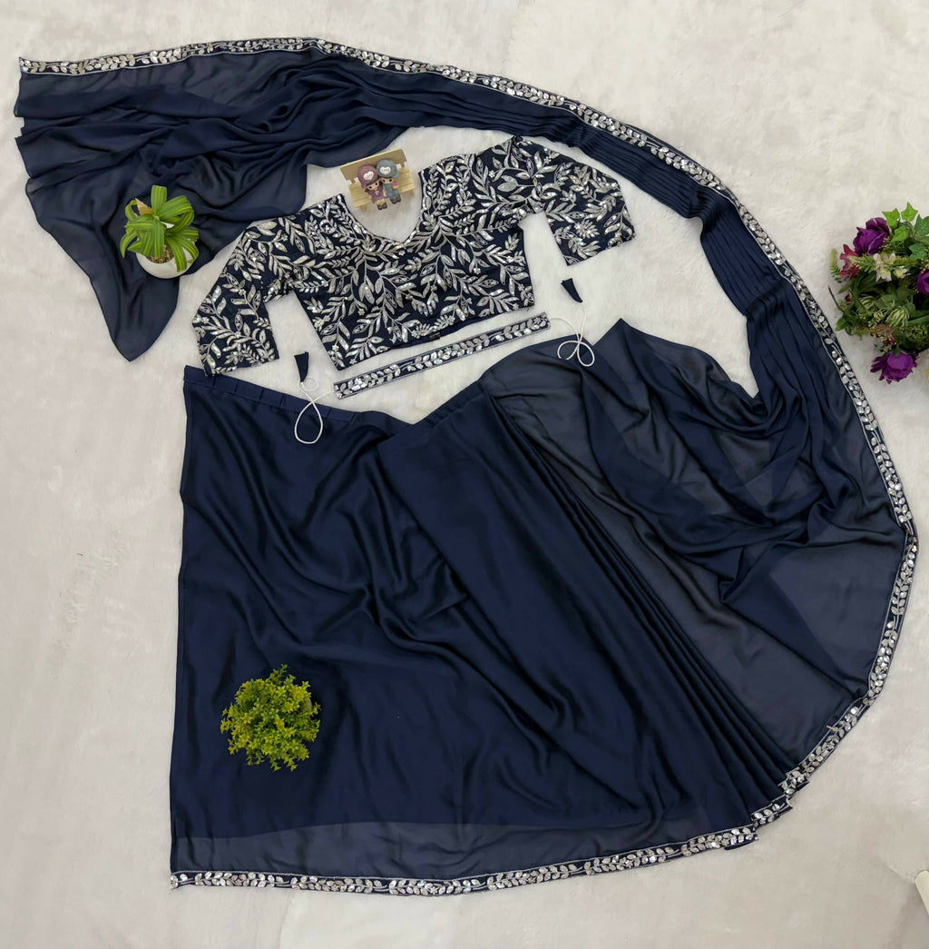 Teeya Creation Dark Blue Color Rangoli Silk Trending Ready To Wear Saree With Belt - Distacart