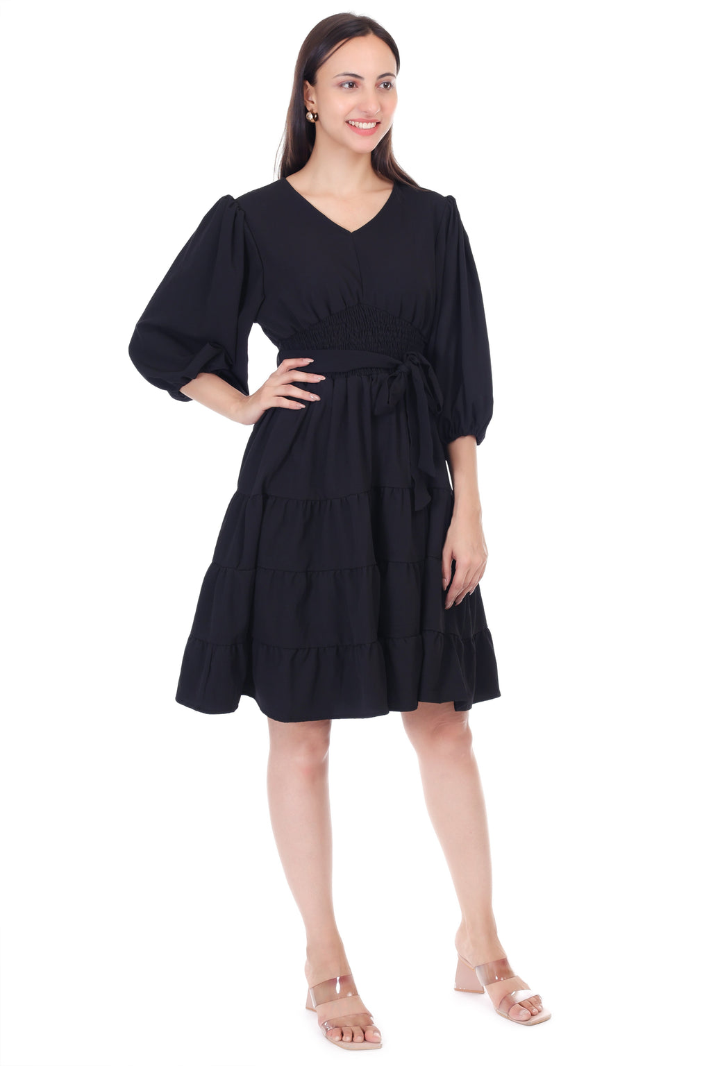 Jaitra Apparels Black Rayon Crepe Midi Dress - Distacart