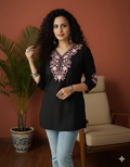 Jaitra Apparels Women Printed Pure Cotton Straight Kurta (Black) - Distacart