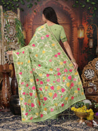 Shree Shyam Fashion Linen Cotton Green Saree - Distacart