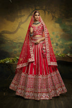 House of Panchhi Red Pure Silk Moti & Zarkan heavy embroidery Lehenga choli & Dupatta