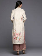 Ahalyaa Women Cream-Coloured & Pink Floral Printed Gotta Patti Floral Velvet Kurta - Distacart