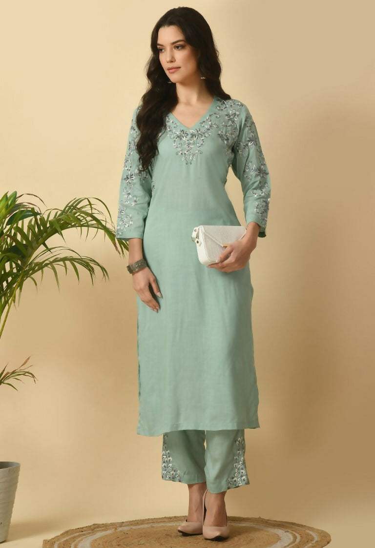 Joban Fashion Sea Green Cotton Rayon Kurta Set