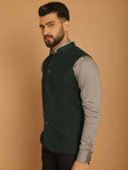 Even Apparels Pure Wool Nehru Jacket - Green