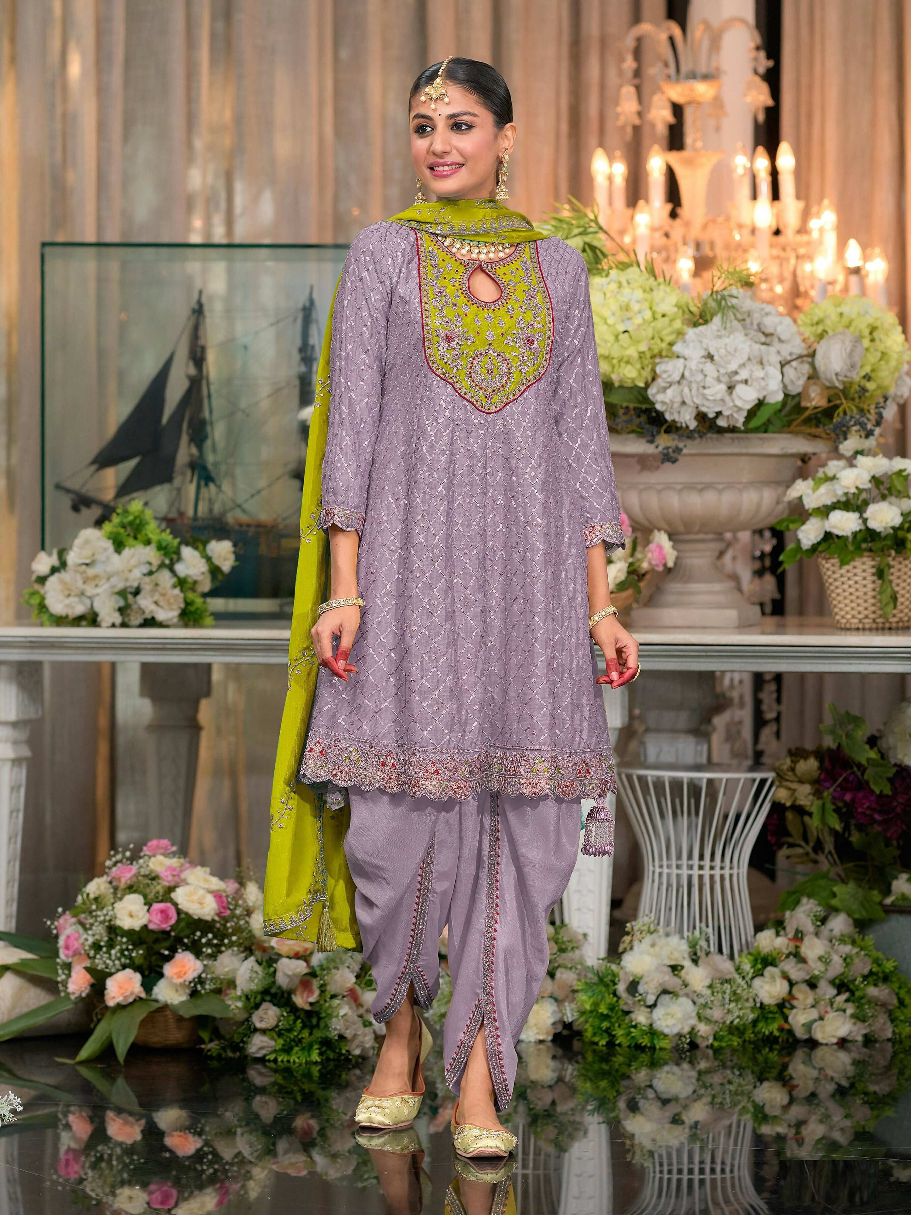 Anaita Lavender Embroidered Silk Stitched Dhoti Suit - Distacart