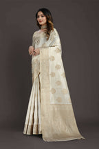 Off White Pure Raw Silk Zari Woven Saree with Unstitched Blouse Piece - Alisha
