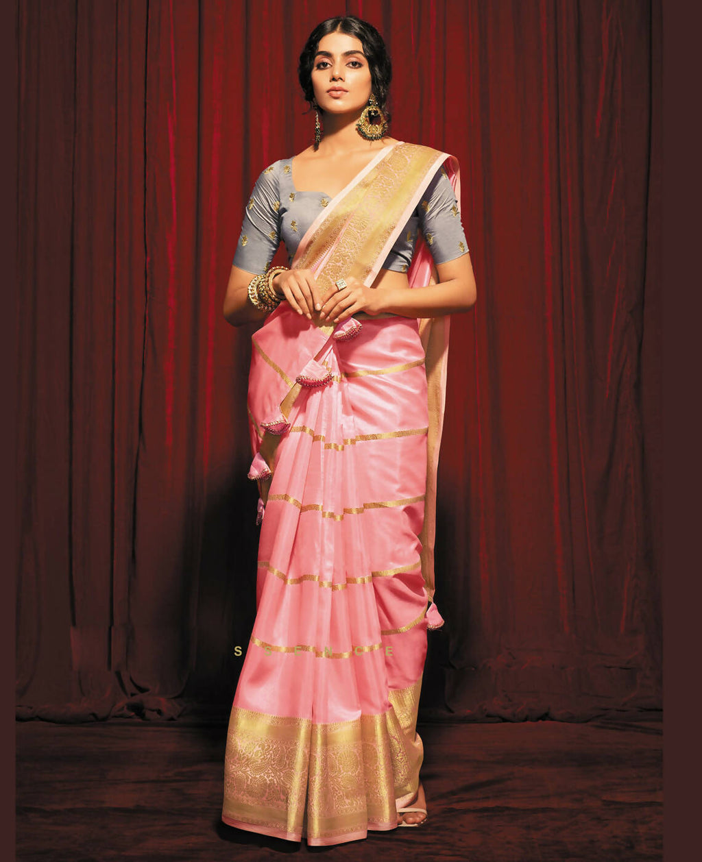 Pink Silk Striped Pattren Saree With Unstitched Blouse Piece - Zyanya
