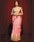 Pink Silk Striped Pattren Saree With Unstitched Blouse Piece - Zyanya