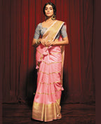 Pink Silk Striped Pattren Saree With Unstitched Blouse Piece - Zyanya