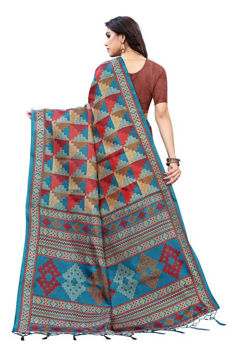 Vamika Multicolor Kalamkari Print With Jhalar Khadi Silk Sarees